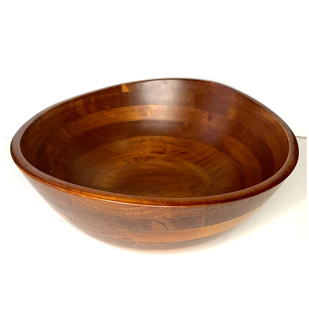 Cherry Wood Bowl Large Wavy Wide Rim Salad Fruit Serving Dish Kitchen Dining